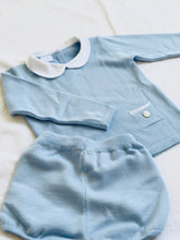 Load image into Gallery viewer, "Bowie" Blue long sleeve and shorts knit set