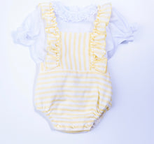 Load image into Gallery viewer, "Chloe" Lemon striped Romper & Blouse Set