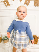 Load image into Gallery viewer, "Miles" Blue & Beige Checked Knit Romper