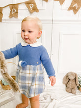 Load image into Gallery viewer, "Miles" Blue & Beige Checked Knit Romper