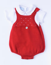 Load image into Gallery viewer, "London" Red Knit romper & White Peter Pan collar knit top set