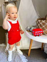 Load image into Gallery viewer, "London" Red Knit romper & White Peter Pan collar knit top set