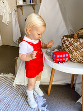Load image into Gallery viewer, "London" Red Knit romper & White Peter Pan collar knit top set
