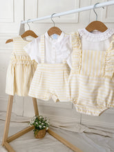 Load image into Gallery viewer, "Chloe" Lemon striped Romper & Blouse Set
