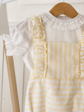 Load image into Gallery viewer, "Chloe" Lemon striped Romper & Blouse Set