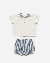 Load image into Gallery viewer, "Ernie" Dusky Blue striped Shirt and Shorts set
