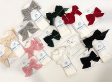 Load image into Gallery viewer, White Knee High Socks with Velvet Bows