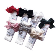 Load image into Gallery viewer, White Knee High Socks with Velvet Bows