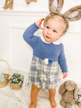 Load image into Gallery viewer, &quot;Miles&quot; Blue &amp; Beige Checked Knit Romper
