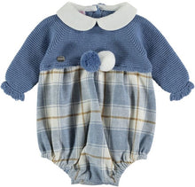 Load image into Gallery viewer, &quot;Miles&quot; Blue &amp; Beige Checked Knit Romper
