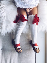 Load image into Gallery viewer, White Knee High Socks with Velvet Bows
