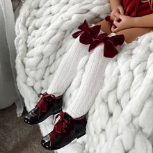 Load image into Gallery viewer, White Knee High Socks with Velvet Bows
